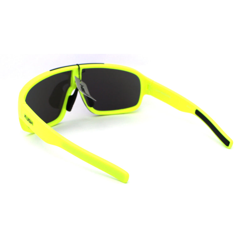 Kush Mens Exposed Mirror Lens Racer Shield Plastic Sunglasses