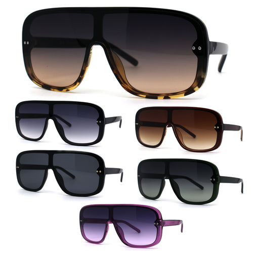 Womens Flat Top Mafia Plastic Rectangular Shield Sunglasses