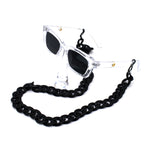 Retro Narrow Rectangular Horn Plastic Neck Chain Sunglasses Tortoise Black