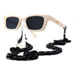 Retro Narrow Rectangular Horn Plastic Neck Chain Sunglasses Tortoise Black