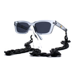 Retro Narrow Rectangular Horn Plastic Neck Chain Sunglasses Tortoise Black