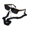 Retro Narrow Rectangular Horn Plastic Neck Chain Sunglasses Tortoise Black