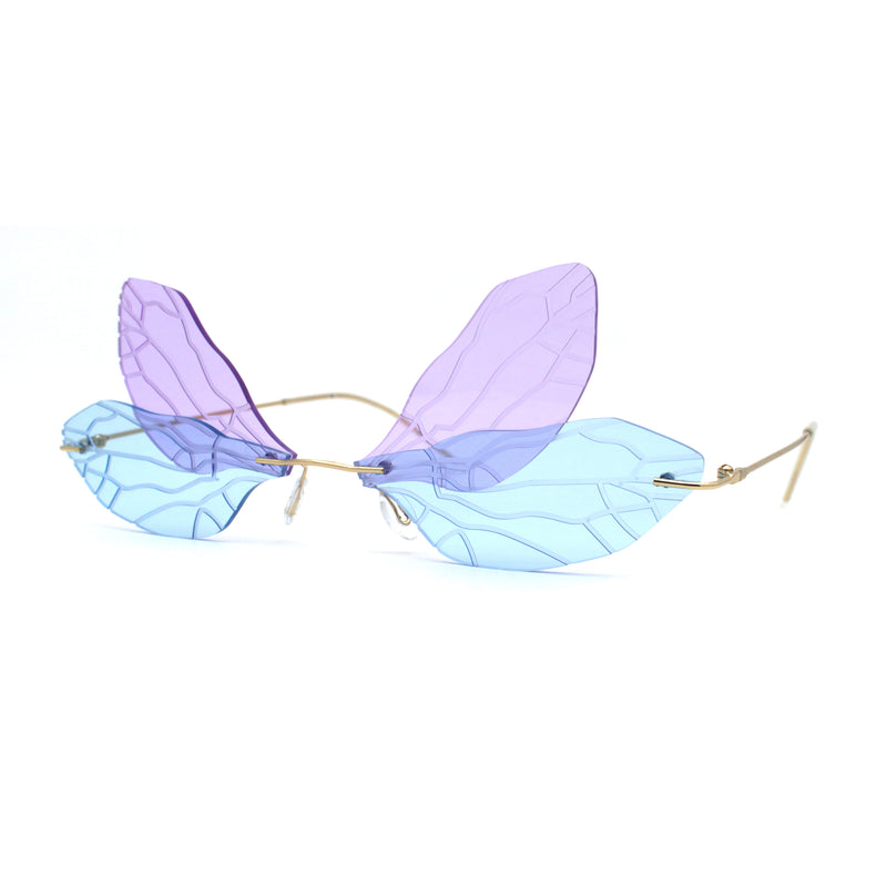 Dragonfly Wing Avant Garde Unique Retro Rimless Sunglasses