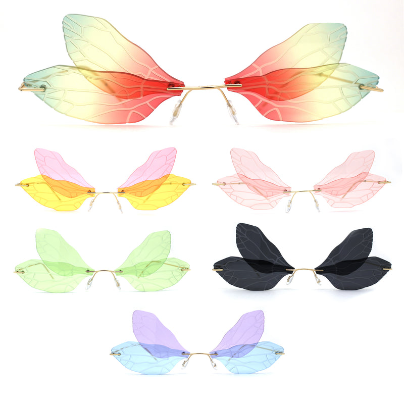 Dragonfly Wing Avant Garde Unique Retro Rimless Sunglasses