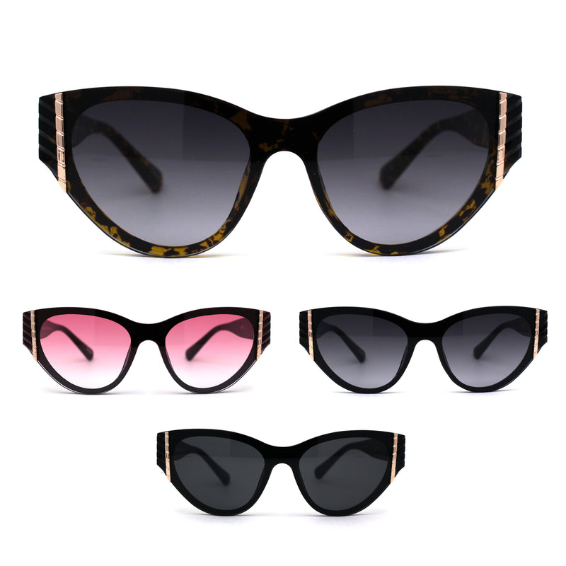 Womens Luxury Mod Jewel Trim Cat Eye Sunglasses Black Smoke
