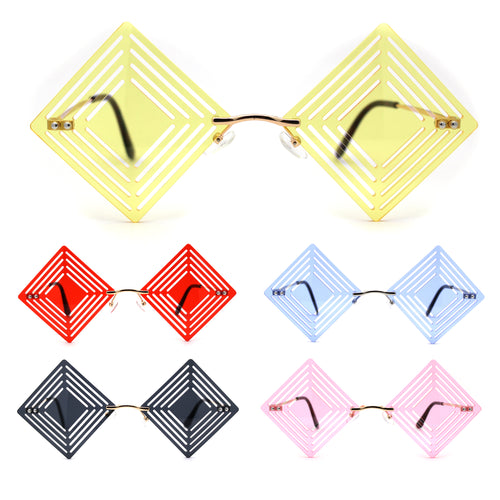 Pop Color Hypnotist Diamond Kite Die Cut Hippie Square Sunglasses