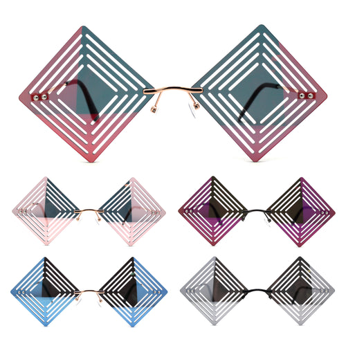 Color Mirror Hypnotist Diamond Kite Die Cut Hippie Square Sunglasses