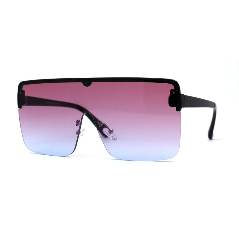 Flat Top Half Rim Oversize Shield 80s Fashion Sunglasses