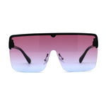 Flat Top Half Rim Oversize Shield 80s Fashion Sunglasses