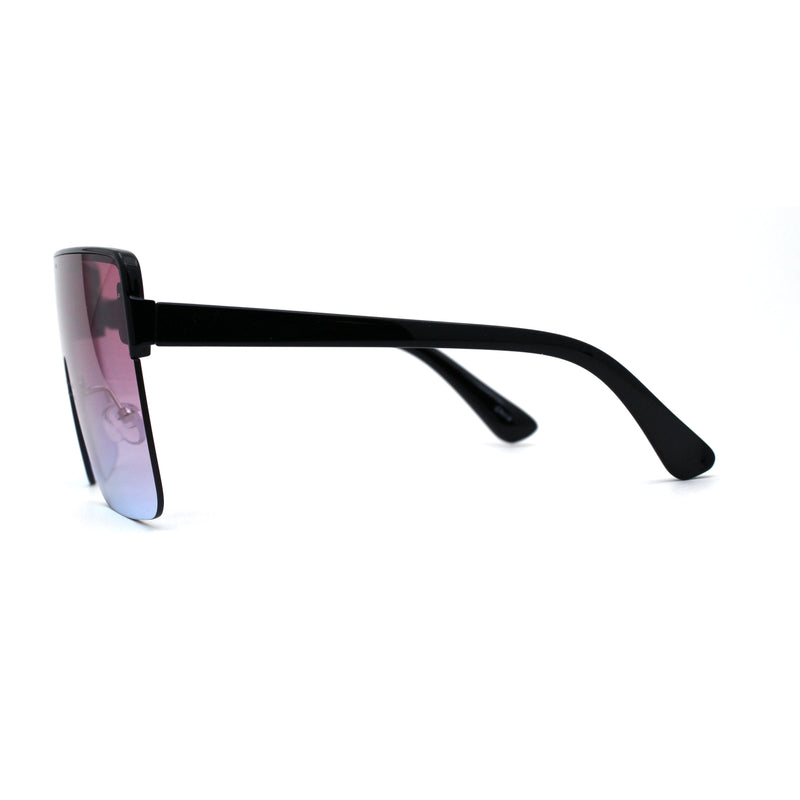 Flat Top Half Rim Oversize Shield 80s Fashion Sunglasses