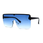 Flat Top Half Rim Oversize Shield 80s Fashion Sunglasses