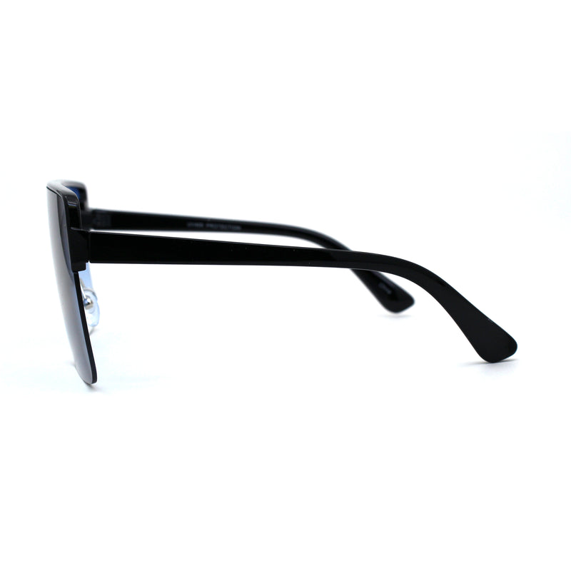 Flat Top Half Rim Oversize Shield 80s Fashion Sunglasses
