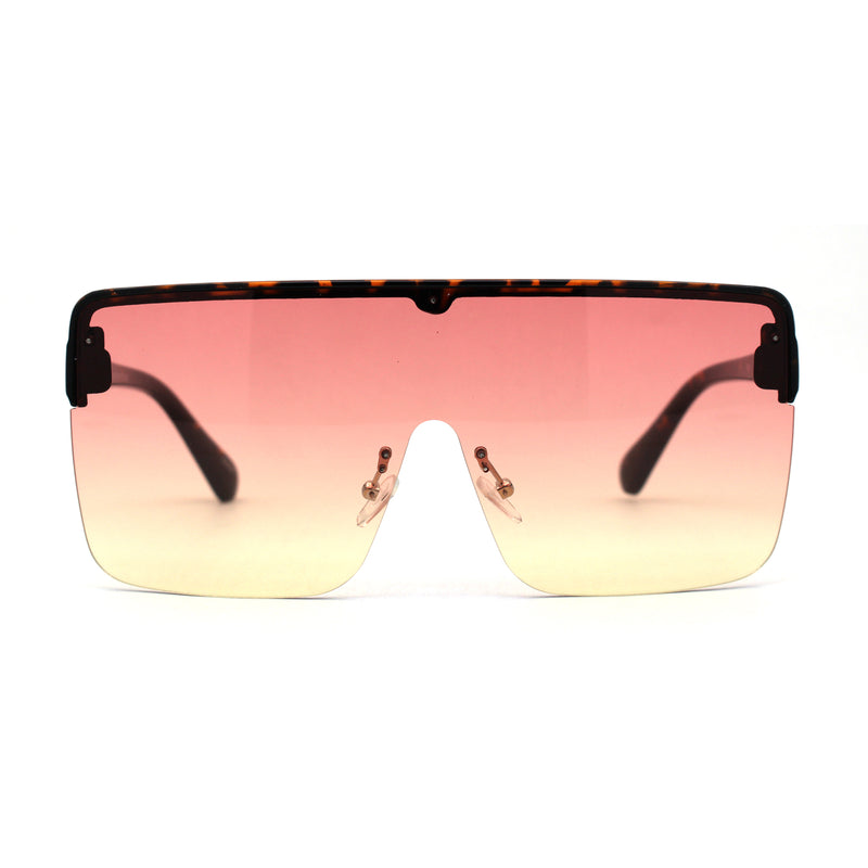 Flat Top Half Rim Oversize Shield 80s Fashion Sunglasses