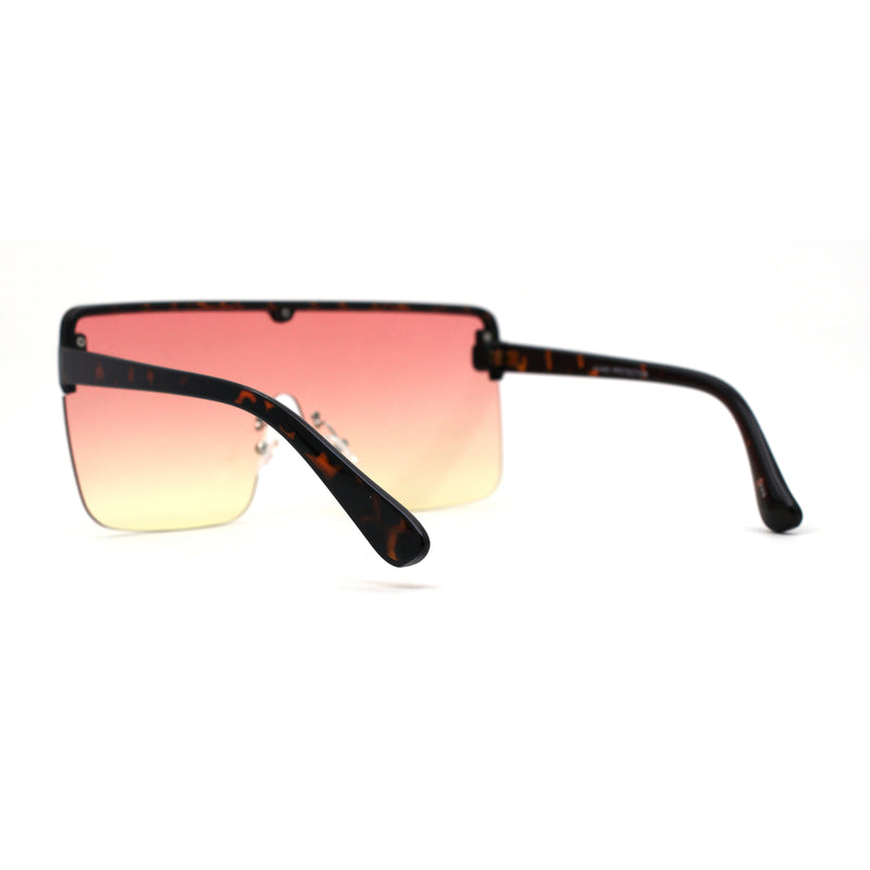 Flat Top Half Rim Oversize Shield 80s Fashion Sunglasses