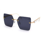 Womens Large Rhinestone Jewel Arm Rimless Butterfly Sunglasses