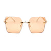 Womens Large Rhinestone Jewel Arm Rimless Butterfly Sunglasses