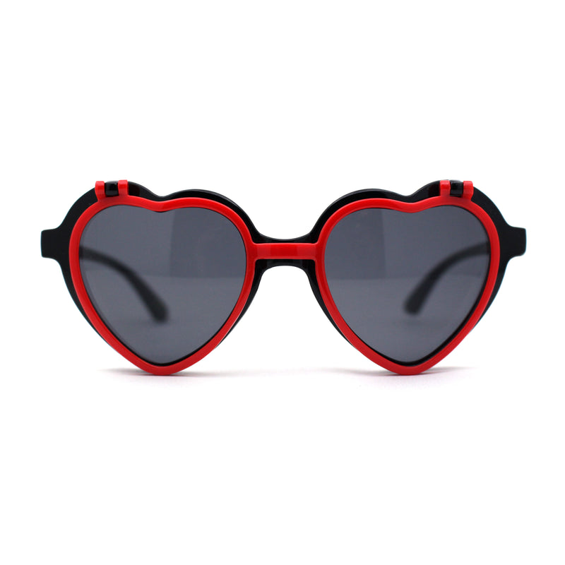 Girls Kids Size Pop Color Flip Up Heart Shape Plastic Sunglasses