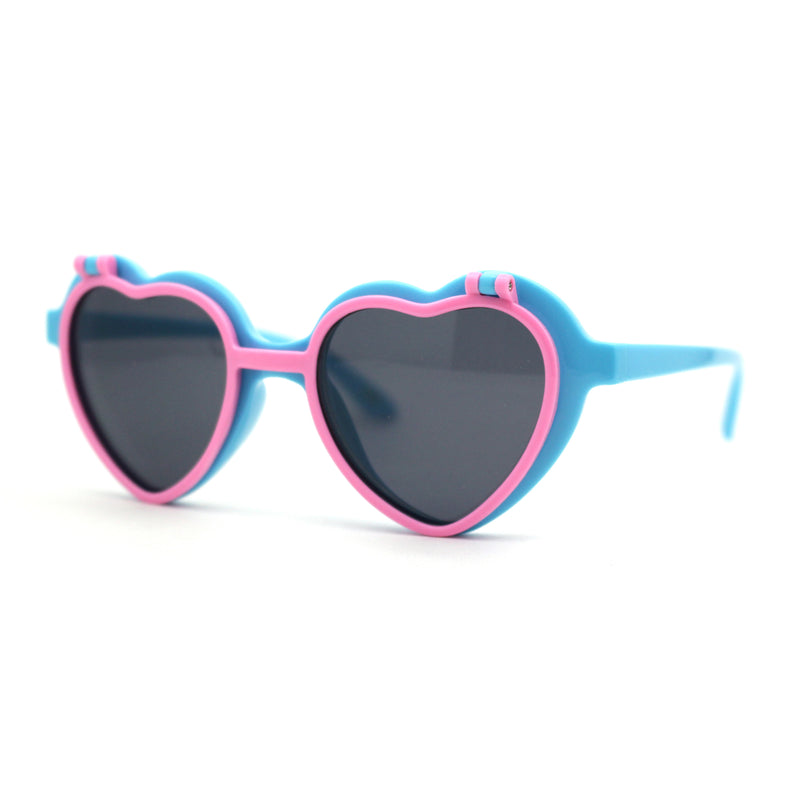 Girls Kids Size Pop Color Flip Up Heart Shape Plastic Sunglasses