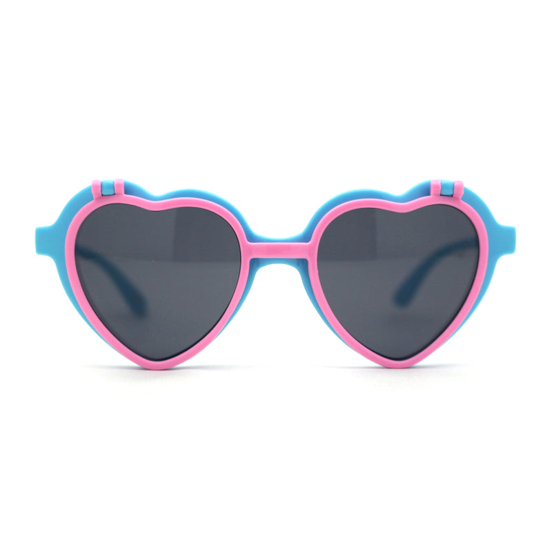 Girls Kids Size Pop Color Flip Up Heart Shape Plastic Sunglasses