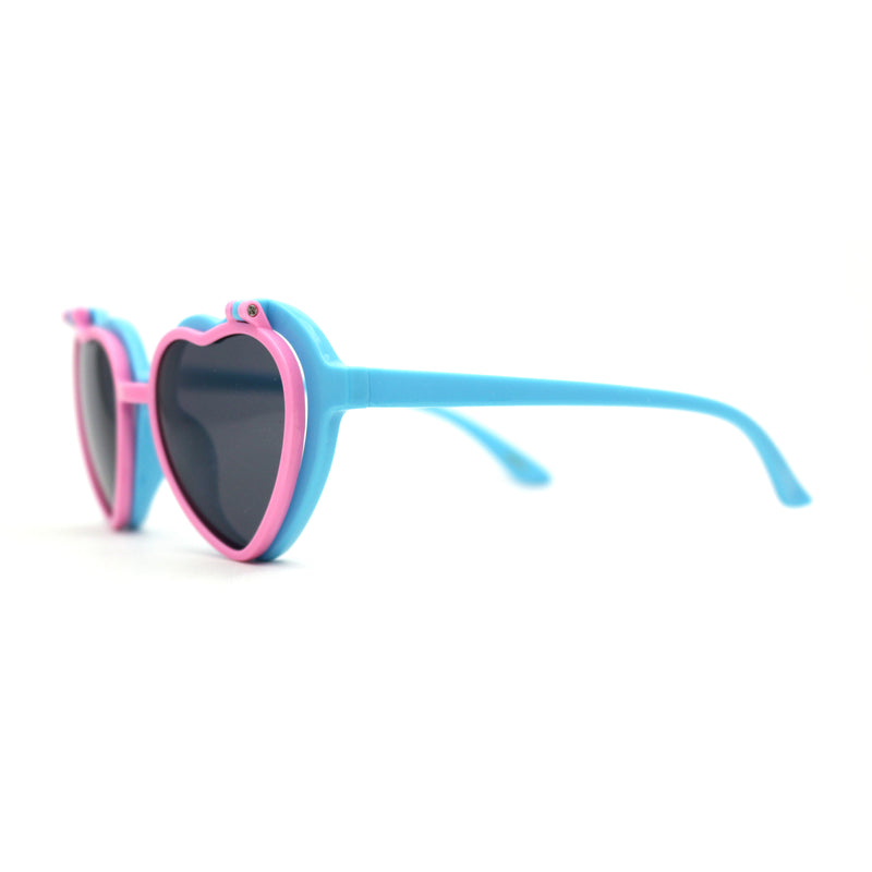 Girls Kids Size Pop Color Flip Up Heart Shape Plastic Sunglasses
