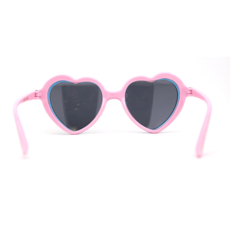 Girls Kids Size Pop Color Flip Up Heart Shape Plastic Sunglasses