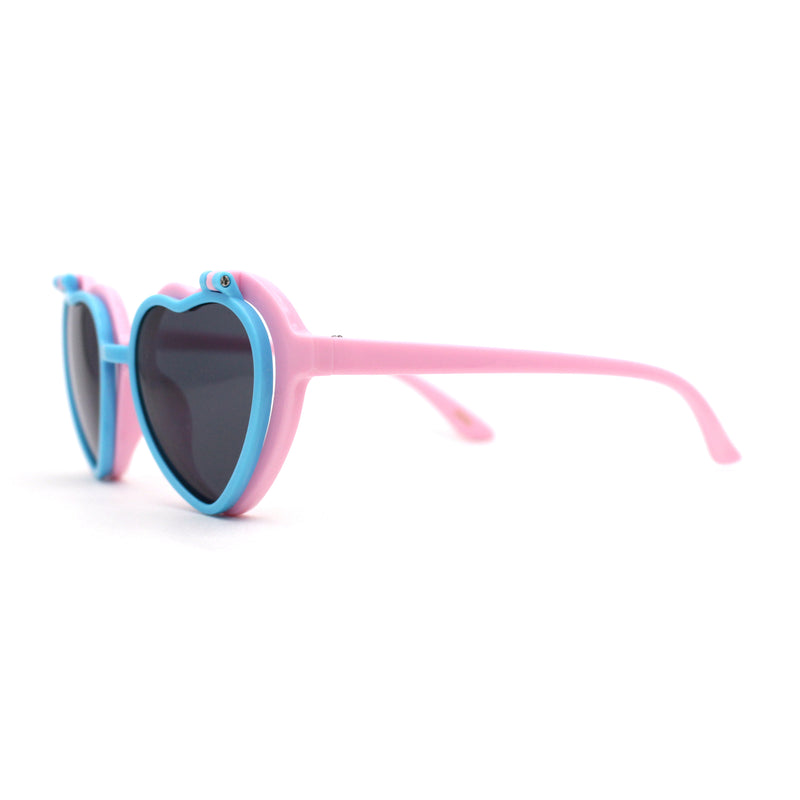 Girls Kids Size Pop Color Flip Up Heart Shape Plastic Sunglasses