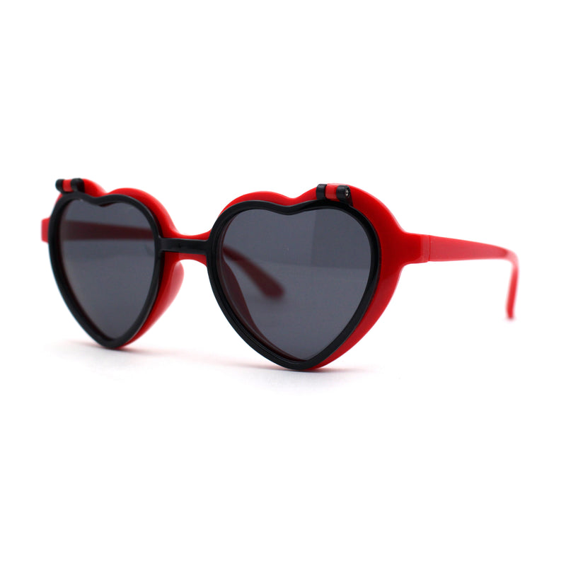 Girls Kids Size Pop Color Flip Up Heart Shape Plastic Sunglasses