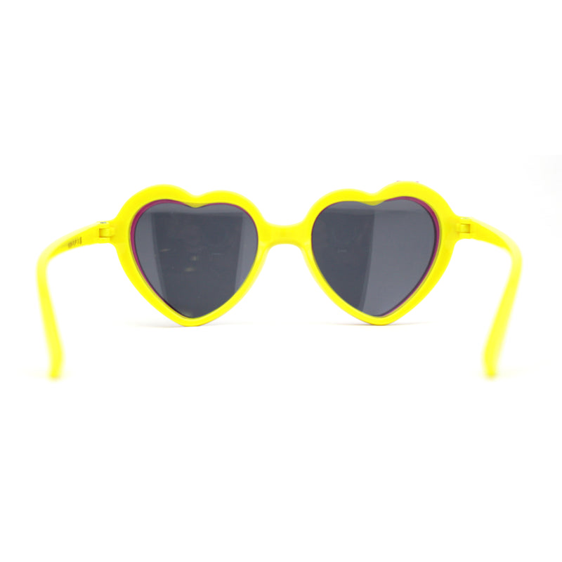 Girls Kids Size Pop Color Flip Up Heart Shape Plastic Sunglasses