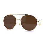 Womens Retro Round Double Bridge Metal Frame Boyfriend Style Sunglasses