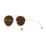 Womens Retro Round Double Bridge Metal Frame Boyfriend Style Sunglasses