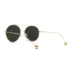 Womens Retro Round Double Bridge Metal Frame Boyfriend Style Sunglasses