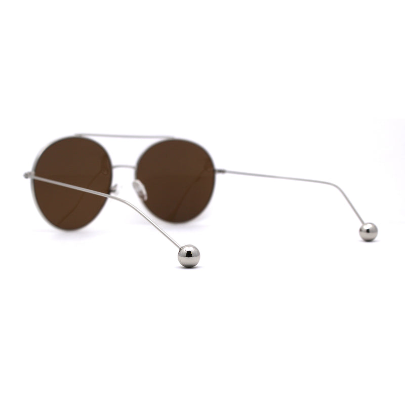 Womens Retro Round Double Bridge Metal Frame Boyfriend Style Sunglasses