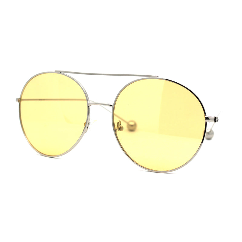 Womens Retro Round Double Bridge Metal Frame Boyfriend Style Sunglasses