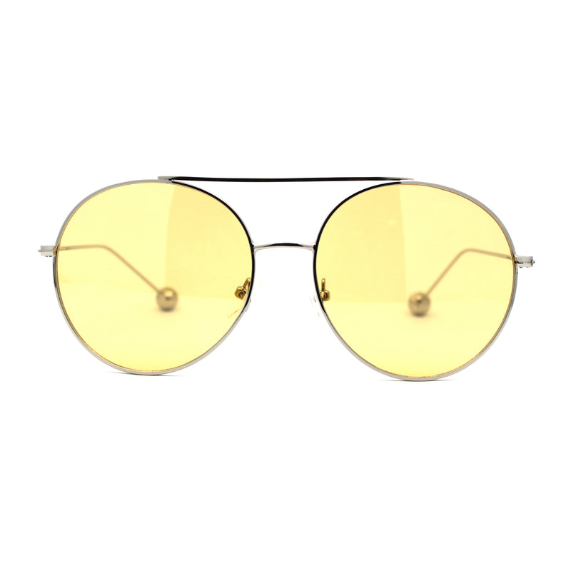 Womens Retro Round Double Bridge Metal Frame Boyfriend Style Sunglasses