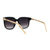 Womens Inset Horn Rimed Chain Arm Chic Rectangular Sunglasses