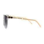 Womens Inset Horn Rimed Chain Arm Chic Rectangular Sunglasses