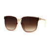 Womens Inset Horn Rimed Chain Arm Chic Rectangular Sunglasses