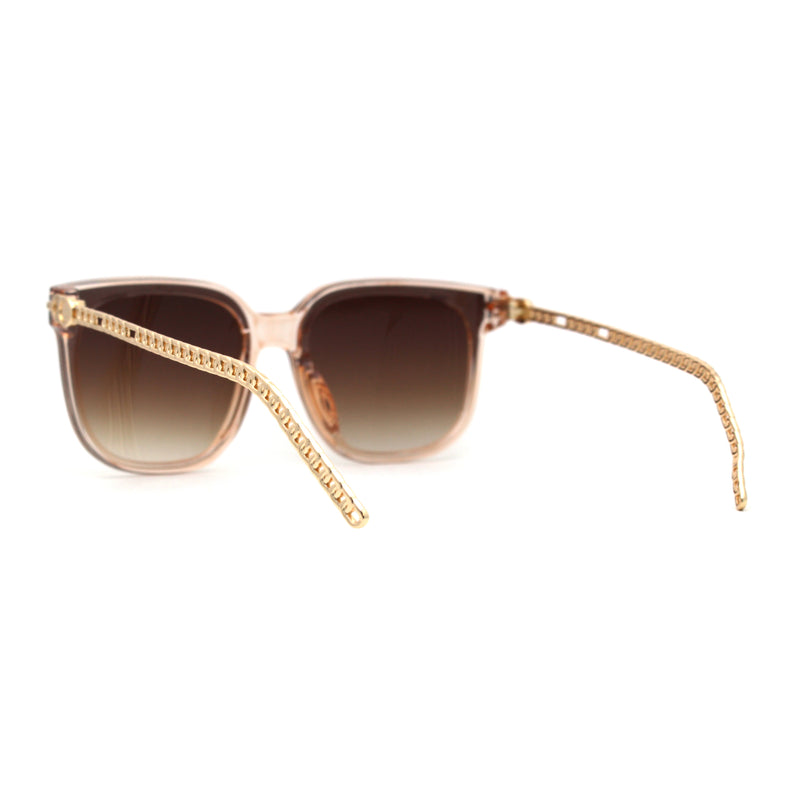 Womens Inset Horn Rimed Chain Arm Chic Rectangular Sunglasses