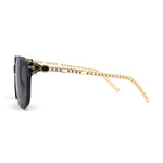 Womens Inset Horn Rimed Chain Arm Chic Rectangular Sunglasses