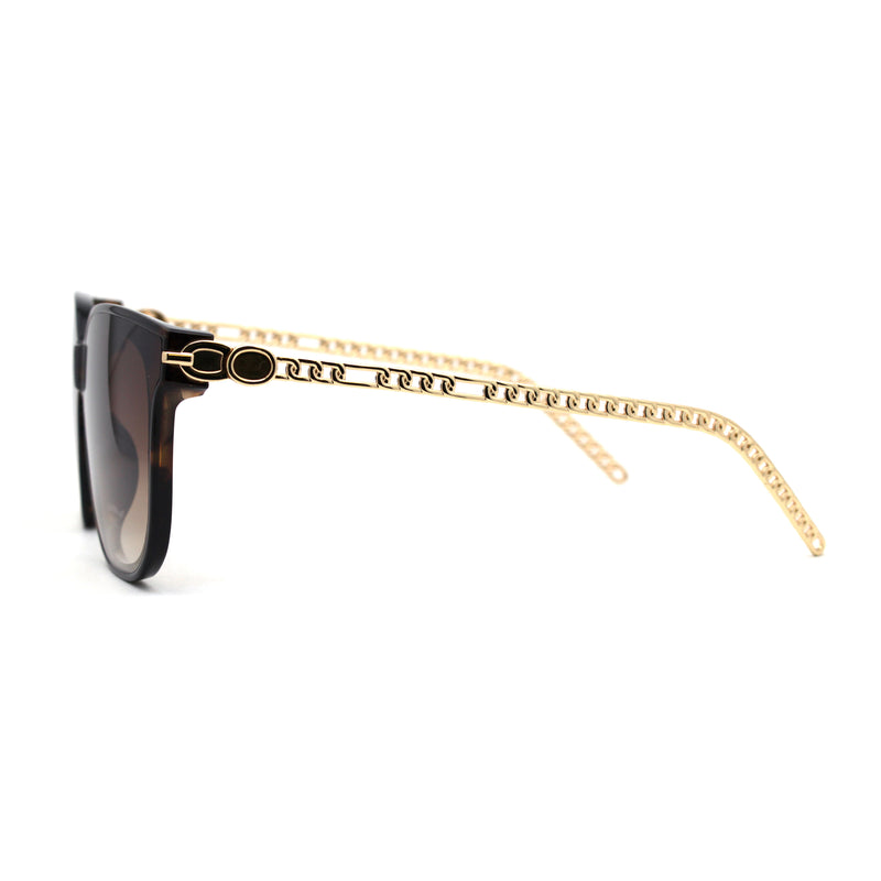 Womens Inset Horn Rimed Chain Arm Chic Rectangular Sunglasses