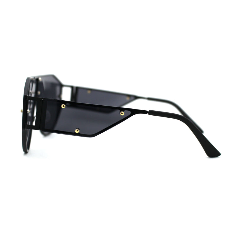 SA106 Mens Metal Frame Rimless Angular Geometric Shield Mafia Sunglasses