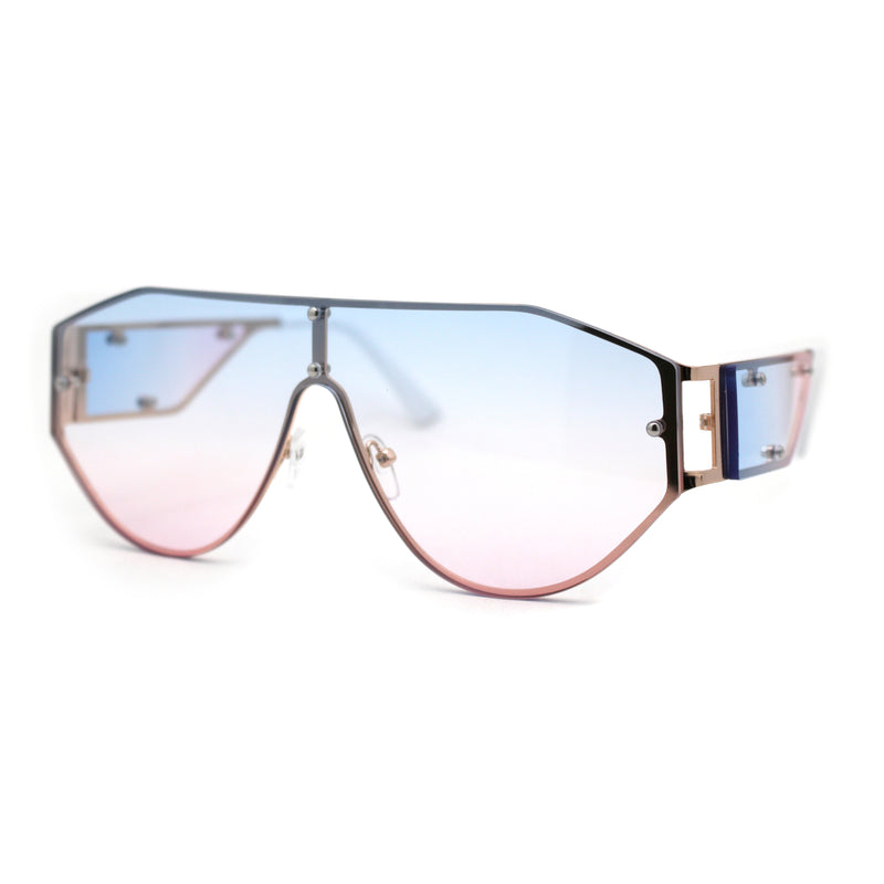 SA106 Mens Metal Frame Rimless Angular Geometric Shield Mafia Sunglasses