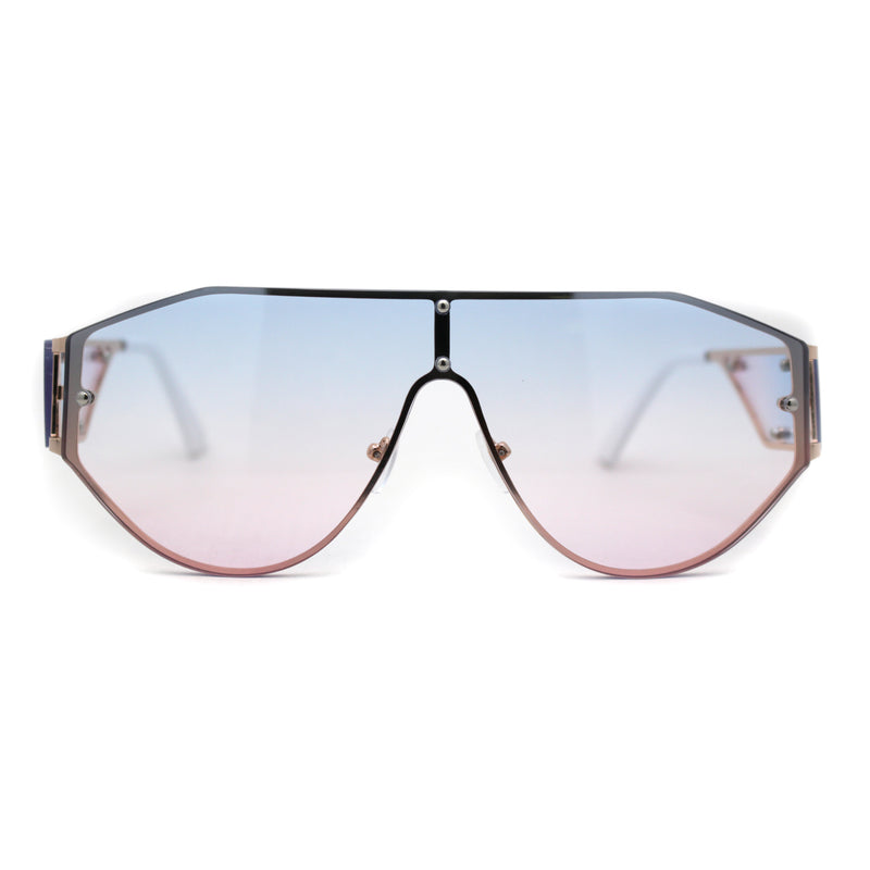 SA106 Mens Metal Frame Rimless Angular Geometric Shield Mafia Sunglasses