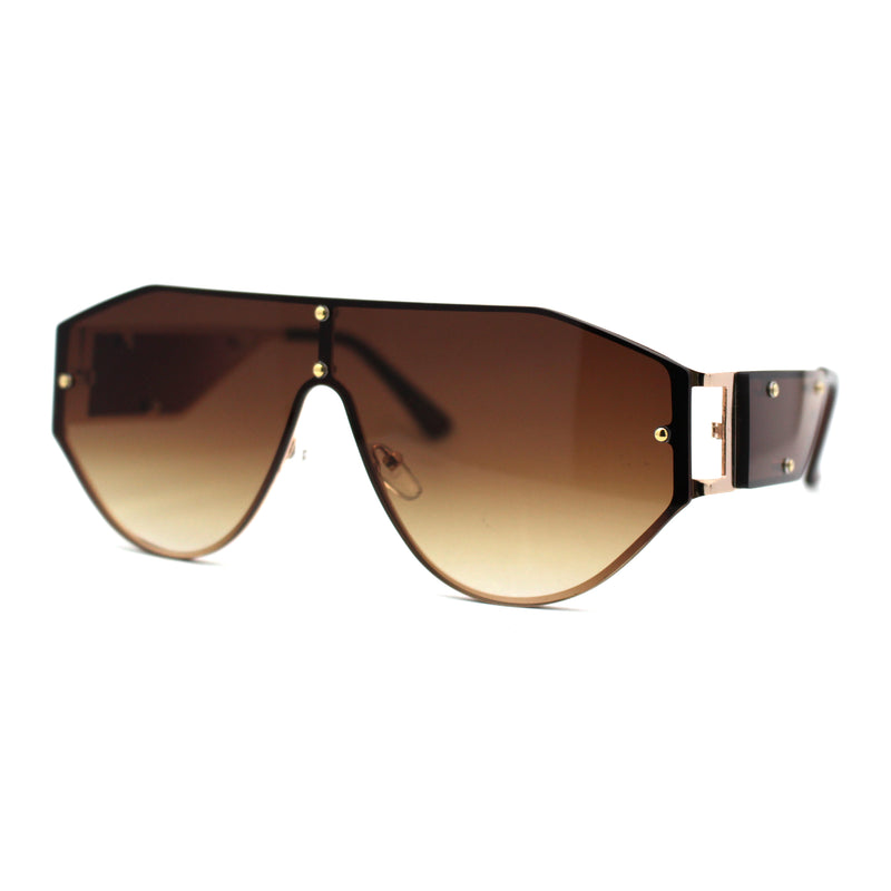 SA106 Mens Metal Frame Rimless Angular Geometric Shield Mafia Sunglasses