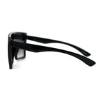 Womens Retro Oversize Angular Flat Top Shield Plastic Frame Rimless Sunglasses