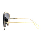 Flashy Metal Stud Brow Line Rimless Shield Racer Sunglasses