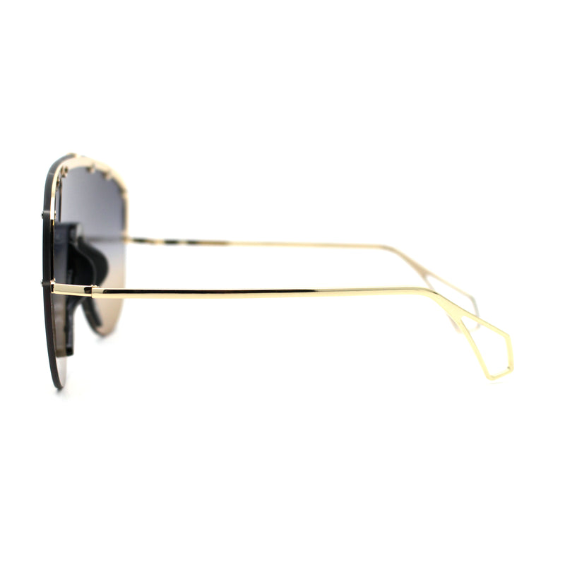 Flashy Metal Stud Brow Line Rimless Shield Racer Sunglasses