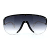 Flashy Metal Stud Brow Line Rimless Shield Racer Sunglasses