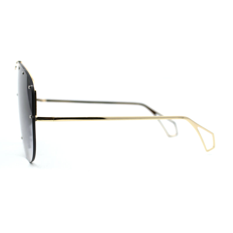 Flashy Metal Stud Brow Line Rimless Shield Racer Sunglasses