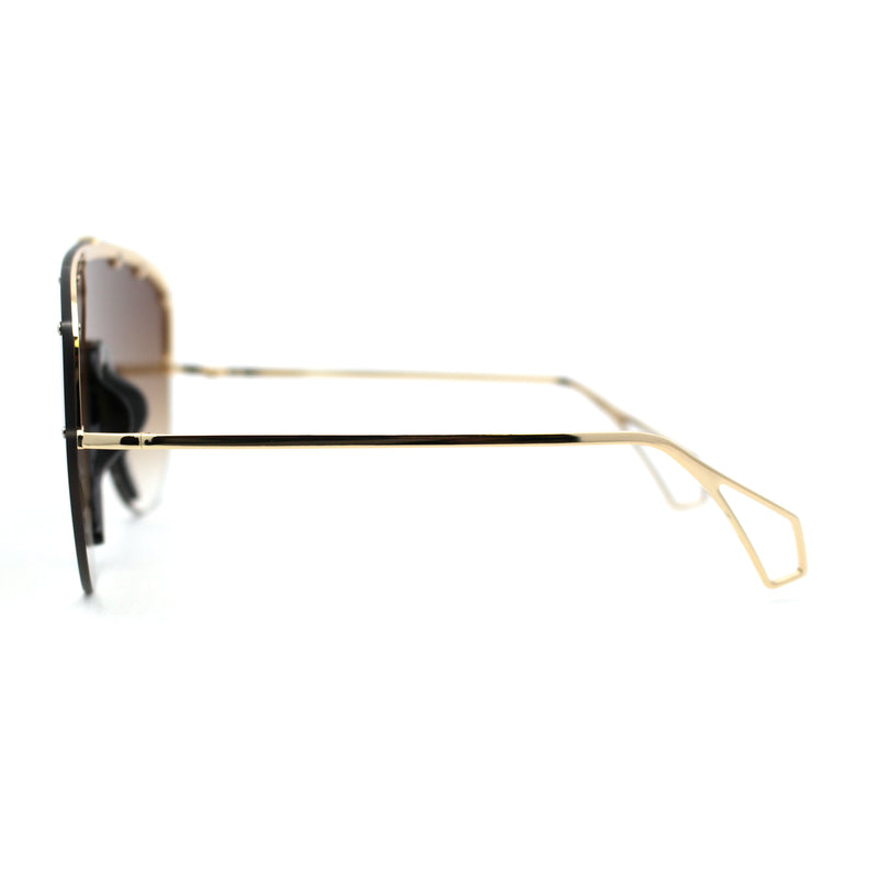 Flashy Metal Stud Brow Line Rimless Shield Racer Sunglasses